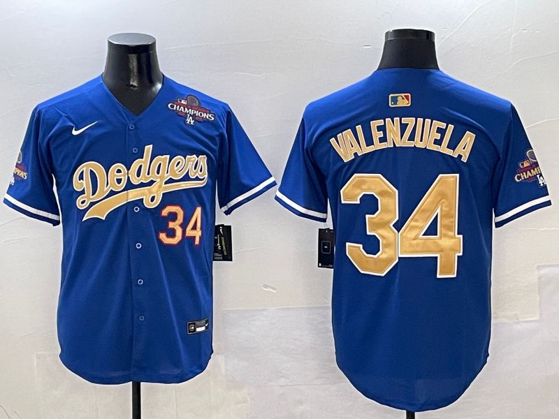 Men Los Angeles Dodgers 34 Valenzuela Blue Gold Game Nike 2025 MLB Jersey style 2